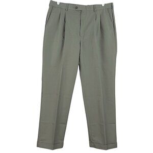 Geoffrey Beene Men's Green Pants Size 38x30 Pleated Front Cuffed Hem Mid Rise